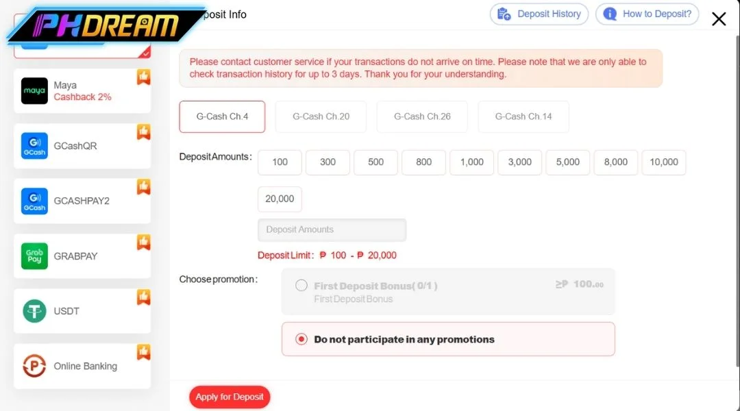 Super Fast Deposit PHDREAM Steps
